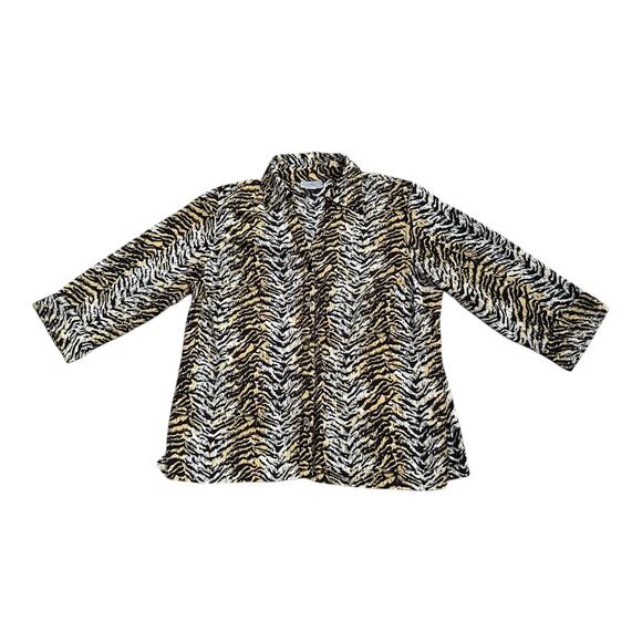 CORAL BAY Womens Plus Size 2X Animal Print Button Up Long Sleeve Shirt - Picture 1 of 7